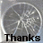 Circular icon with white radial lines on gray background, text "Thanks for breakin the Mirror" in black pixelated font across three