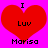 Two identical red heart shapes on a bright pink background, each containing black text: 'I', 'Luv', and 'Marisa' arranged vertically.
