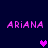 Pixelated text 'ARIANA' in pink appears four times on a dark blue background with three pixel hearts, two bright purple and one darker purple.