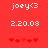 Red background with white text 'joey<3' and '2.20.08', five red heart symbols at bottom, two identical frames side-by-side.