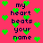 Pixelated text 'my heart beats your name' repeats on a bright pink background with scattered green hearts, no visible animation changes.