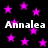 Black background with scattered pink stars and repeated white text "Annalea" in pixelated font.