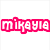 Six pixelated 'mikayla' text icons in pink, orange, yellow, green, blue, and purple arranged in two on white background