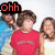 Four- shows three people in red, blue, and white clothing with text overlays changing