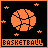 12 pixel-art basketball icons with orange balls, black backgrounds, and white stars; text below each reads 'BASKETBALL' in orange block letters