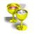 Animated sequence of two golden goblets with pink bands, showing progressive shadow and position shifts across frames.