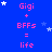 Blue background with pink text reading "Gigi + BFFs = life" repeated four times, white and light blue stars scattered across the scene.