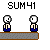 Pixel art of two figures on a gray platform with 'SUM 41' text above, showing sequential poses including standing, embracing, and one figure holding a camera.