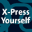 Pixelated buddy icon featuring white text and a large X symbol on a blue gradient background with abstract shapes.
