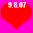 Two identical red heart shapes on a bright pink background with white pixelated text '9.8.07' above each heart.
