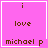 A pink square icon with brown text reading 'i love michael p' and a white pixelated cursor in the bottom-right corner.