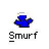 A static contact sheet of two identical Smurf buddy icons with red "badassbuddy.com" text above them on a gray background.