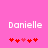 Pixelated text 'Danielle' in white on pink background with red and pink heart symbols below, showing animation change in heart colors.