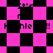 Pixelated pink and black checkered pattern with scattered text fragments reading 'It's', 'Kahle', 'n!!!', and 'hle' in various orientations.