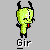 Pixelated green cartoon character with black horns and red tongue standing against gray background, labeled "Gir" below.