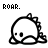 Pixelated dinosaur icon with spiky back, closed eyes, and mouth open in a roar pose; text "ROAR." appears above each instance.