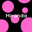 Black background with scattered pink circles of varying sizes and the text 'Miranda' in white pixelated font.