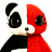 Pixelated 48x48 static icon of a split panda face with black and red halves, white background.