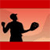 Silhouette of a figure holding a hammer in one hand and a shield in the other against a gradient background with red borders.