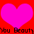 A static pixelated image shows a bright pink heart on red background with black text reading "You Beauty" at the bottom.