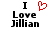 Two side-by-side pixelated text displays: left shows 'I' above a red heart symbol and 'Love Jillian', right shows 'I Love Jillian' without the heart.