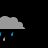 Animated weather icon with gray cloud and blue raindrops, displaying sequential text changes from 'THE WEATHER' to 'SARCASTIC'.