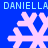 Blue background with four pink snowflakes and repeated light blue text reading "DANIELLA" at top and bottom.