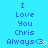 Pixelated blue background with repeated text "I Love You Chris Always<3" and white heart symbols in three , partially cropped at bottom right
