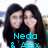 Two women with long dark hair pose closely together, smiling, with blue text overlays changing across frames.