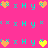 Pixelated heart-shaped icons with cyan cross details on a bright pink background, alternating between orange and yellow colors in a pattern