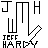 Black and white pixelated icon featuring stylized letters J, M, H above blocky text reading 'JEFF HARDY' with a diagonal dotted line extending from the right side.