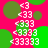 A static image with a bright pink background featuring green circles and white text sequences of increasing '<3' symbols.