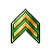 Pixel art icon featuring a green and orange chevron shape with black outlines on gray background.