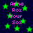 Dark blue background with green stars and pink text reading "Anna Rox Your Sox" in pixelated font.
