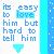 Pixelated text reads 'it's easy to love him but hard to tell him' with a blue gradient background and cyan vertical stripe.