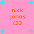 Pink background with cyan plus signs and orange text reading 'nick jonas <33' in four identical quadrants.