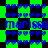 Pixelated green, black, and blue icon with repeating heart patterns and the name 'marissa' in blue text across multiple sections.