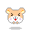 Pixelated hamster face with closed eyes and pink cheeks, showing four variations of mouth expressions including a red heart shape.