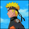 A character with spiky yellow hair and a black headband stands against a blue sky background, wearing an orange and black outfit.