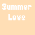 Pixelated text 'Summer Love' in white on peach background with a heart symbol appearing below the word 'Love'.