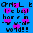 Blue background with repeated text and pink heart shapes, static image.