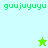 Green pixelated text 'guujuyuyu' appears on light blue and green backgrounds with a small star icon changing from green to white.