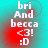 Pixelated text and symbols on cyan background with red gradient, showing four identical of 'bri And becca <3! :D' in white block letters