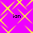 A static image with a bright pink background overlaid by a yellow pattern, featuring four instances of the text 'ian' in black pixelated font