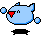 A 4x3 contact sheet of a pixel art animation featuring a blue cartoon character with red mouth, black base, and floating bubbles across ten frames.