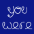 Pixel art animation frame showing two cartoon characters against a blue background with handwritten-style text.