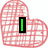 six heart-themed icons with text and symbols, featuring red, pink, black, and white colors in various styles