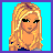 Pixel art contact sheet showing four frames of a female character with blonde hair, wearing a dark one-shoulder top and ripped jeans against a cyan background.