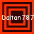 Four identical square display layered orange and dark brown concentric squares with "Dalton 787" text overlaid in white pixelated font