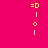 Yellow '=D' text above vertical yellow lines and yellow circles on a pink background with blue rectangular blocks.